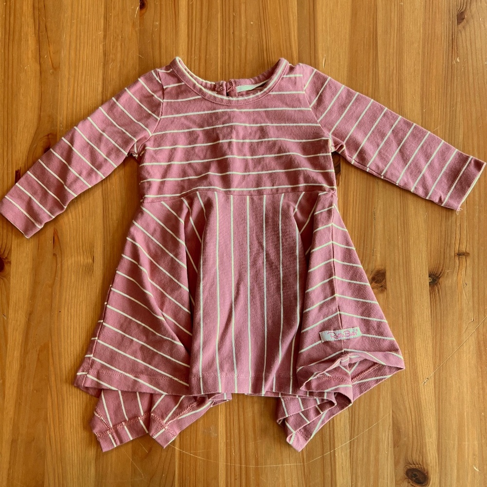 RuffleButts Baby Girl Asymmetric Striped Mauve Dress